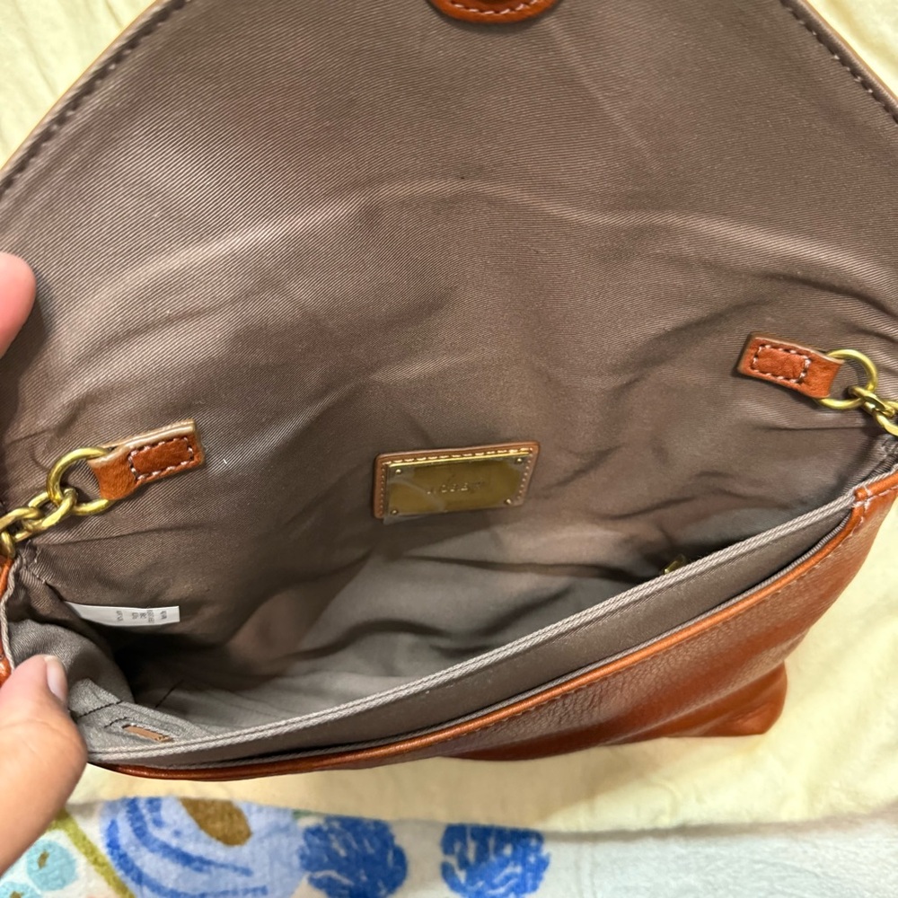 J. Crew Brown Cognac Brown Leather Clutch Shoulder Strap - Picture 5 of 10